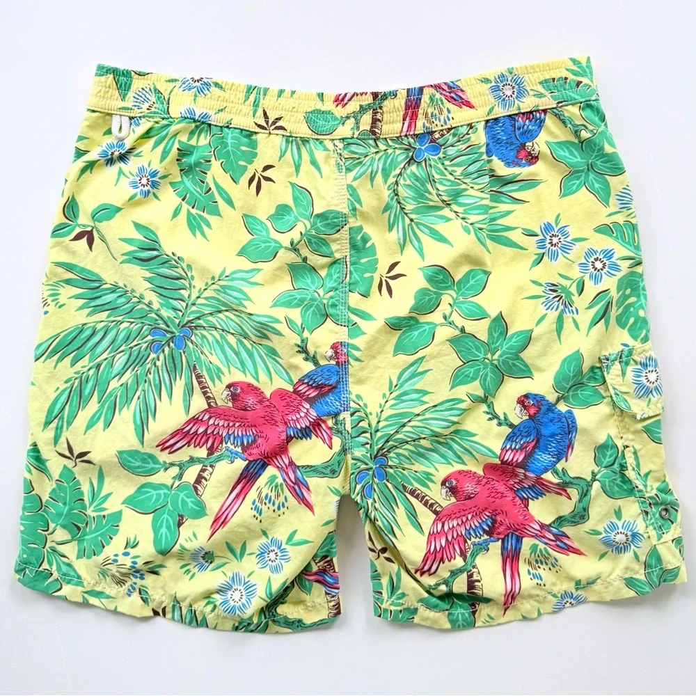 Vintage Polo Ralph Lauren Yellow Tropical Parrot Print Swim Trunks Size M